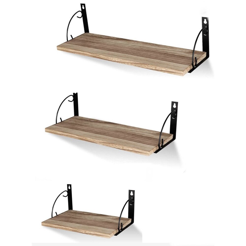 Set of 3 Rustic Wood Floating Shelves for Bathroom Living Room Bedroom Office